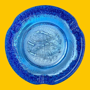 Vintage Zodiac Ashtray Retro 1970s Mid Century Modern + Wheaton Nuline NJ + Double Fish + Blue Glass Handblown + Astrology + MCM Home Decor 