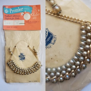 Vintage Premier Doll Jewelry Set with Necklace and Earrings Set - In Original Package - Miniature Jewelry Set - Doll Accessories 