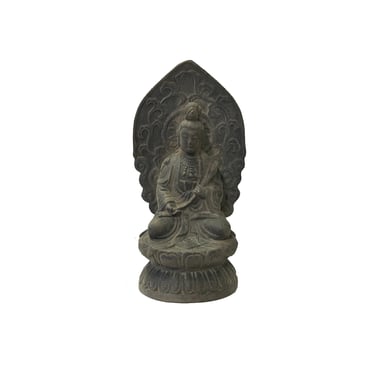 Iron Rustic Sitting Bodhisattva Kwan Yin Tara Lotus Buddha Statue ws3568E 