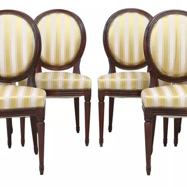 Antique Chairs, Dining, French Louis XVI Style, Upholstered, Mahogany, Set of 6