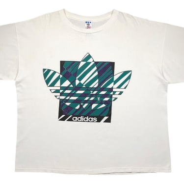 Vintage 90s Adidas Big Logo Trefoil 3 Stripe Graphic T-Shirt Size XL/XXL 