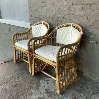 Pair of Hollywood Regency Style Rattan Armchairs