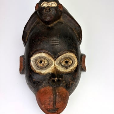 Vintage Carved Wood Monkey Face Mask African Wooden Tribal Ethnic Art 