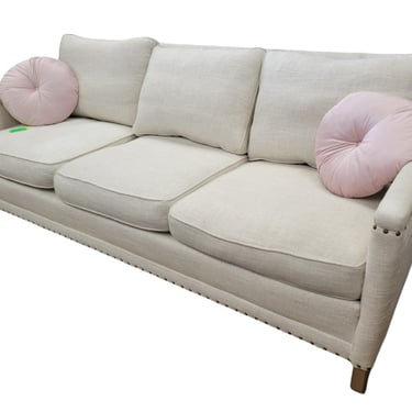 White Studded Downfilled Linen 3-Seat Couch