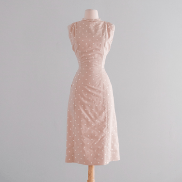 Vintage 1950's Shell Pink Polka Dot Wiggle Dress / M