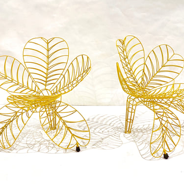 1990s Spazzapan Italian Pop Art Pair of Yellow Metal Flower Armchairs Sculptures