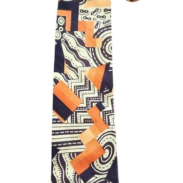 Vintage 60s Mens Wide tie Brown Orange Psychedelic Bold Print 