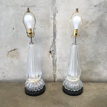 Pair Of Clear Glass Murano Lamps
