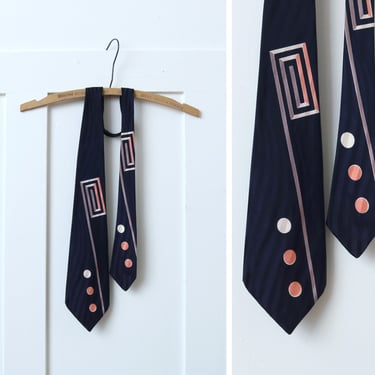 mens vintage 1950s abstract necktie • "Arrow" wide dark navy blue mid-century modernist tie 