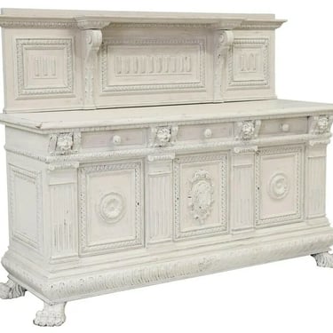 Antique Sideboard, Carved, Italian Renaissance Revival, Painted, Drawers, 20th!