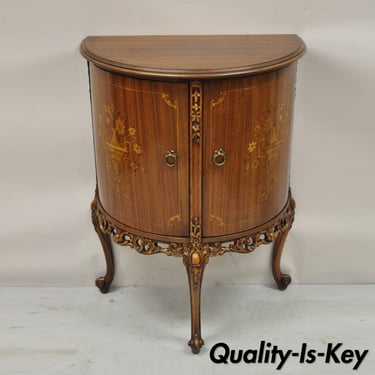 Vintage French Louis XV Style Half Round Demilune 2 Door Cabinet Side Table