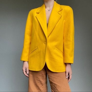 Vintage 80s Women’s Intuition Union Made Canary Yellow Wool Blazer Jacket Sz 6 