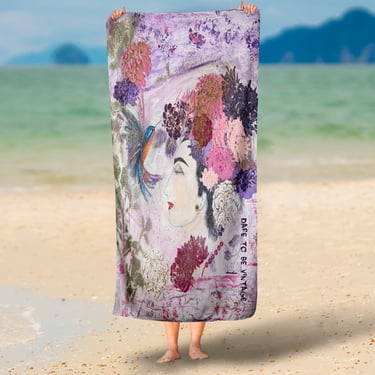 Flowers Hummingbirds Beach Bathroom Towel ~ Garden Flowers ~ Flower Towels ~ Flower Bath Décor ~ Bath Beach Towel ~ Women's Portrait Art 