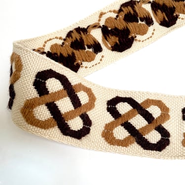 Vintage 2" tape trim | 9 yards | brown, tan, cream | embroidered trim | knot design 