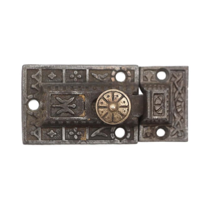 Aesthetic 3.25 in. Antique Cast Iron Cabinet Latch with Bronze Knob
