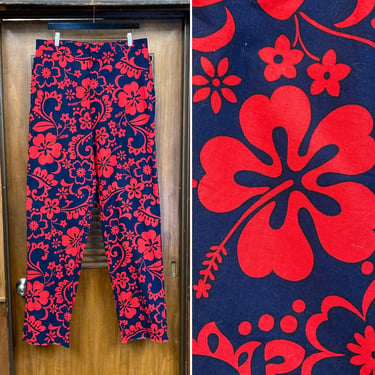 Vintage 1960’s w34 -Deadstock- Mod Cotton Tiki Pop Art Hawaiian Pants Trousers, 60’s Vintage Clothing 