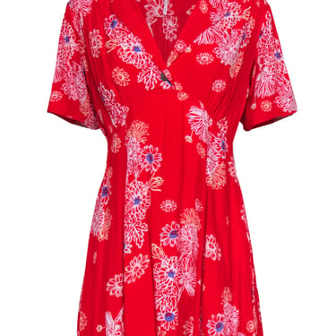 Free People - Red Floral Short Sleeved Mini Dress Sz S