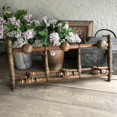 French Faux Bamboo Coat Rack, Hat Rack, 6 Hooks, 3 Mushroom Coat Hooks, 3 Hat Hooks, Two Tier, Rustic French Farmhouse 