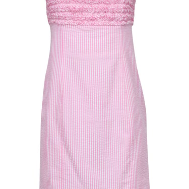 Lilly Pulitzer - Pink & White Pinstriped Seersucker Mini Strapless Dress Sz 6