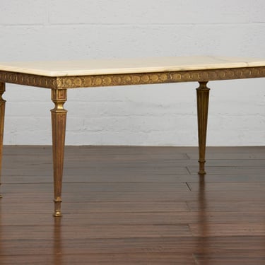 Antique French Louis Xvi Style Brass Coffee Table W/ Marble Top 