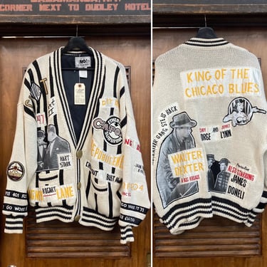 Vintage 1980’s Hip Hop New Wave Patches Gangster Cardigan Sweater, 80’s Oversize, Vintage Clothing 