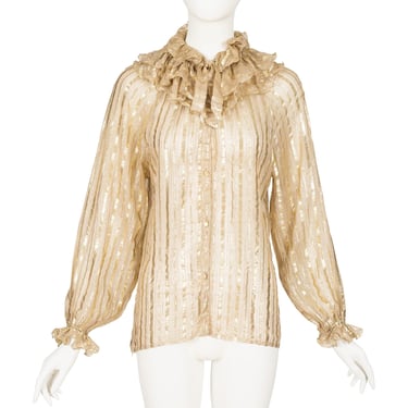 Maxi Librati 1970s Vintage Gold Metallic Silk Chiffon Ruffle Blouse 