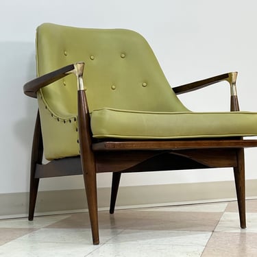 Mid-Century Modern Kofod Larsen Lounge Chair With Brass Joint ~ New Strapping 