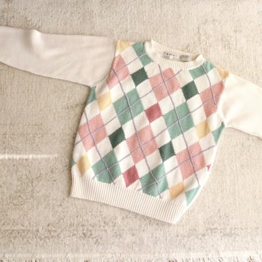 argyle crop sweater - XS - vintage 90s y2k womens size extra small academia library pastel sweater 