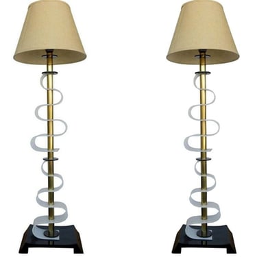 Moss Lighting Co. Scroll Floor Lamps Art Deco Mid-Century - Pair 