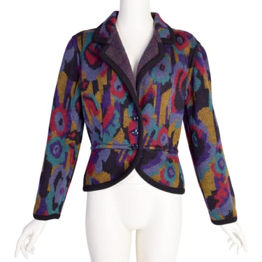 Missoni Vintage AW 1988 Colorful Abstract Floral Intarsia Knit Peplum Jacket