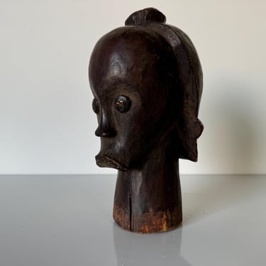 Vintage African Hand Carved Wood Head Bust Sculpture 