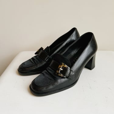 Tortoise Belted Leather Loafers | Size 6