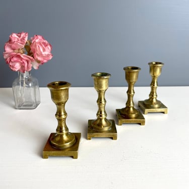 Four miniature brass candlesticks - vintage brass decor 