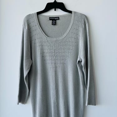 Vintage Norton McNaughton Silver Sparkle Silk Knit Sweater Christmas Long Sleeve Pullover Womens 2X 