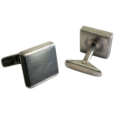 1963 Allan Adler Sterling and Ebony Modernist Cufflinks- A Pair 