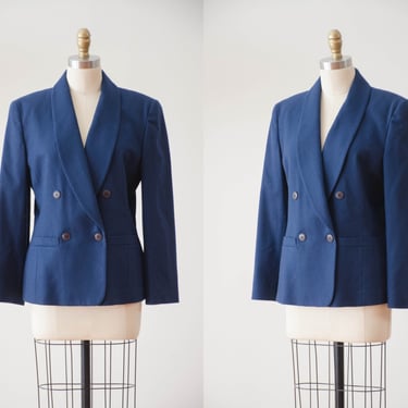navy blue wool jacket | 80s 90s vintage Pendleton dark academia style dark blue heavy wool blazer 
