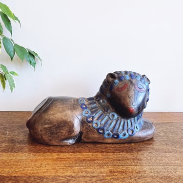 Vintage Mexican Burnished Pottery Lion Sculpture 