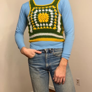 70s Hand crochet granny square crop top 