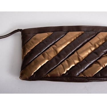 Vintage 1970s bronze puffy leather oversized clutch 