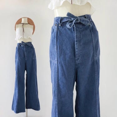 70s ultra high waist jeans - 33-36 - womens boho hippie blue jeans denim pants high waisted womens flare flares flared 