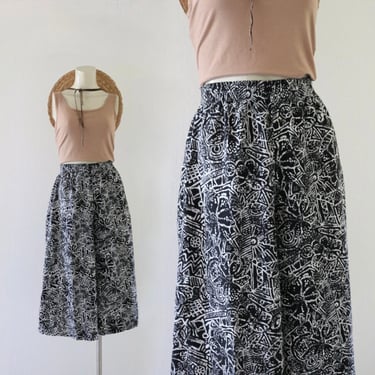 wide leg palazzo crop pants 24-30 - vintage 90s y2k womens black white abstract art size small cropped spring summer pants 