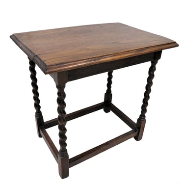 Wooden Side Table | Antique English Oak Barley Twist Accent Table 