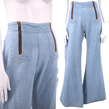 70s channel stitch denim bell bottom jeans 32, vintage 1970s VICEROY jeans,  70s high rise jeans, 70s pants, 70s flares , 70s bells sz 8-10