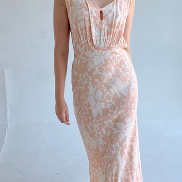 1940's Peach and White Floral Slip