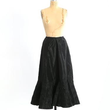 Antique Vintage Edwardian black silk satin ruffle maxi dress skirt 