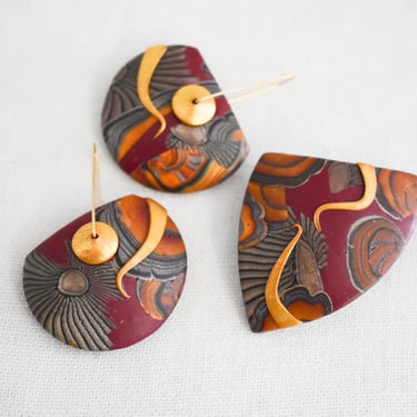 1990s Abstract Polymer Clay Pendant and Earrings Set 