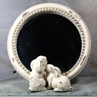 Bunny Mirror | Charming, Vintage 1990s "Shabby Chic" Mirror with Bunnies | White Mirror 