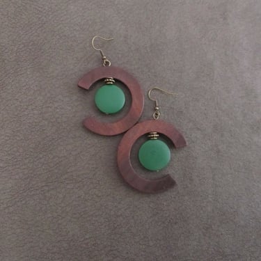 Wooden earrings, bold earrings, statement earrings, geometric earrings, green earrings, unique earrings 