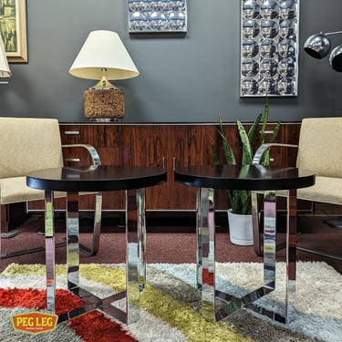 Pair of Art Deco-style side tables with heavy chrome bases