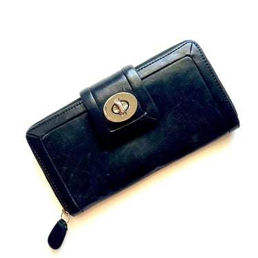Vintage Coach Black Leather Jacquard Signature Monogram Snap | The